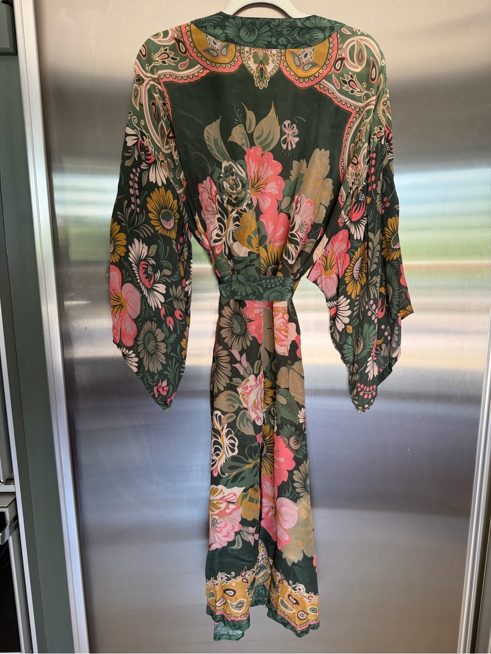 Powder Folk Art Floral Kimono Robe - Fern with Tie Belt - Picture 4 of 5